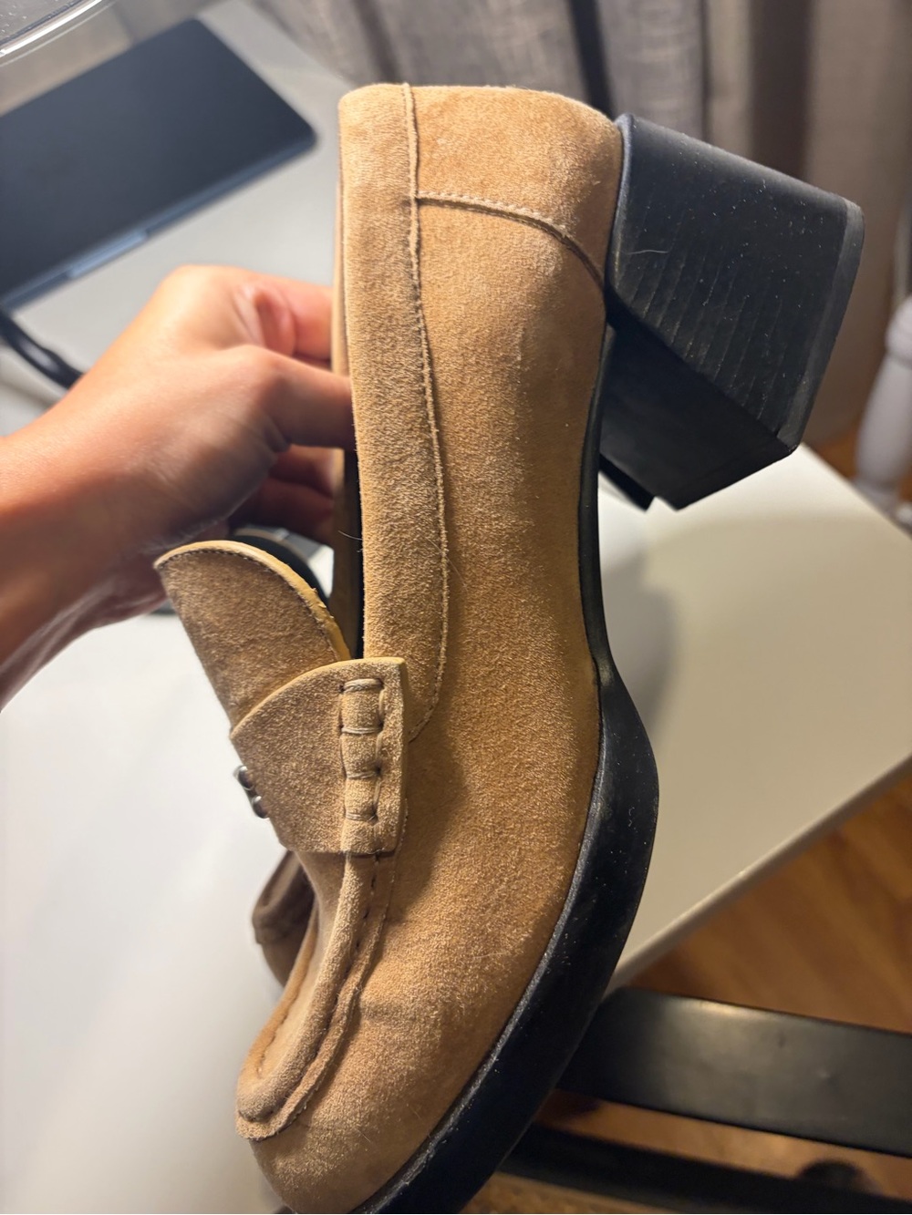 Coach Tan Suede Women's Penny Loafers with Silver Accent - Picture 8 of 8